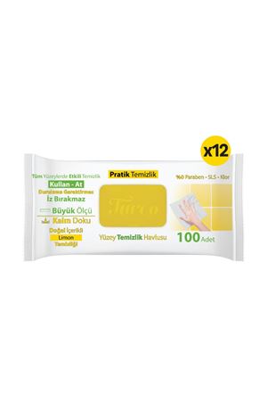 Turco Doğadan Pratik Yüzey Temizlik Havlusu Limon 12x100 (1200 Yaprak)