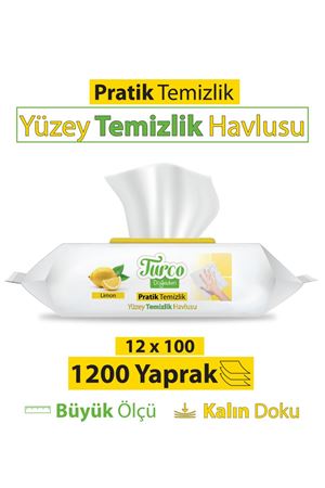 Turco Doğadan Pratik Yüzey Temizlik Havlusu Limon 12x100 (1200 Yaprak)