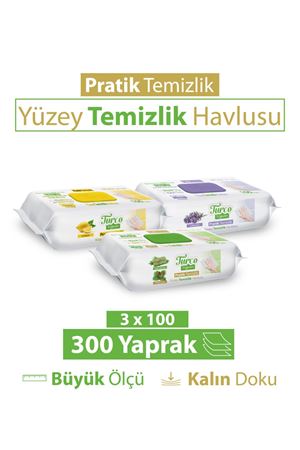 Turco Doğadan Pratik Yüzey Temizlik Havlusu Yeşil Sabun Lavanta Limon 3x100