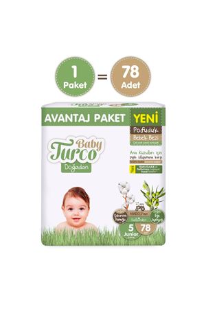 Baby Turco Doğadan Avantaj Paketi Pofuduk Bebek Bezi 5 Numara Junior 78 Adet