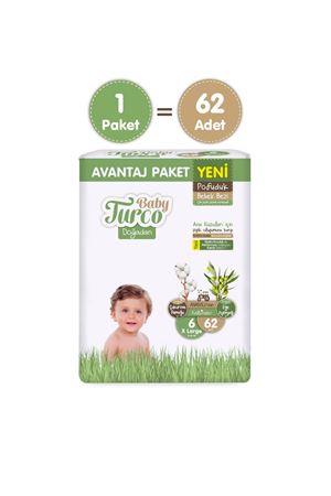 Baby Turco Doğadan Avantaj Paketi Pofuduk Bebek Bezi 6 Numara Xlarge 62 Adet