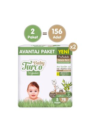Baby Turco Doğadan Süper Avantaj Paketi Pofuduk Bebek Bezi 5 Numara Junior 156 Adet