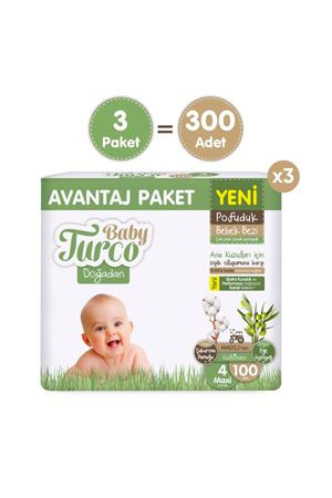 Baby Turco Doğadan Mega Avantaj Paketi Pofuduk Bebek Bezi 4 Numara Maxi 300 Adet