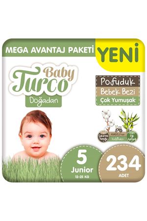 Baby Turco Doğadan Mega Avantaj Paketi Pofuduk Bebek Bezi 5 Numara Junior 234 Adet