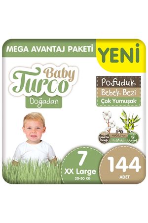 Baby Turco Doğadan Mega Avantaj Paketi Pofuduk Bebek Bezi 7 Numara Xxlarge 144 Adet