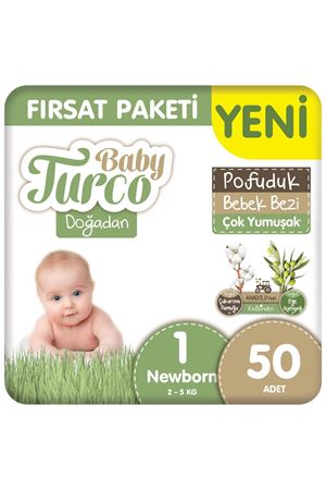 Baby Turco Doğadan Fırsat Paketi Pofuduk Bebek Bezi 1 Numara Newborn 50 Adet