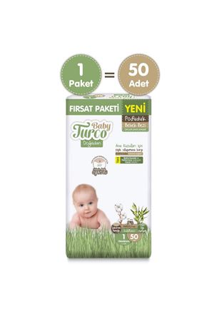 Baby Turco Doğadan Fırsat Paketi Pofuduk Bebek Bezi 1 Numara Newborn 50 Adet