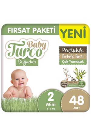 Baby Turco Doğadan Fırsat Paketi Pofuduk Bebek Bezi 2 Numara Mini 48 Adet
