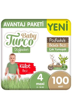 Baby Turco Doğadan Avantaj Paketi Pofuduk Külot Bez 4 Numara Maxi 100 Adet