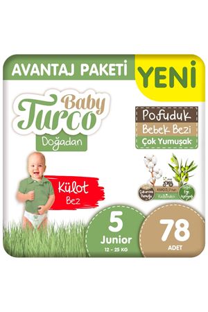 Baby Turco Doğadan Avantaj Paketi Pofuduk Külot Bez 5 Numara Junior 78 Adet