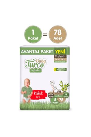 Baby Turco Doğadan Avantaj Paketi Pofuduk Külot Bez 5 Numara Junior 78 Adet