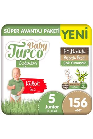 Baby Turco Doğadan Süper Avantaj Paketi Pofuduk Külot Bez 5 Numara Junior 156 Adet