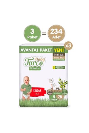 Baby Turco Doğadan Mega Avantaj Paketi Pofuduk Külot Bez 5 Numara Junior 234 Adet