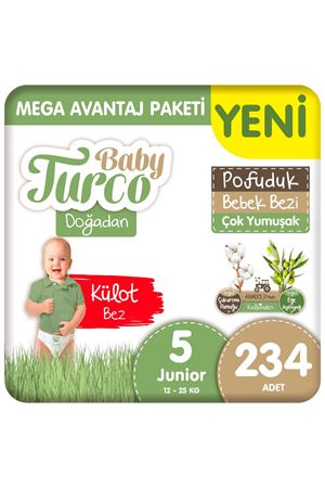 Baby Turco Doğadan Mega Avantaj Paketi Pofuduk Külot Bez 5 Numara Junior 234 Adet