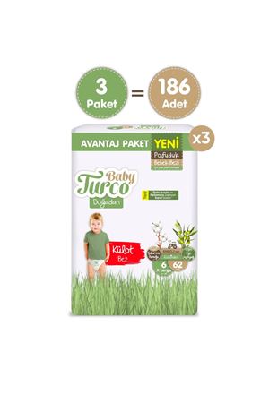 Baby Turco Doğadan Mega Avantaj Paketi Pofuduk Külot Bez 6 Numara Xlarge 186 Adet