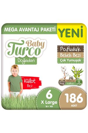 Baby Turco Doğadan Mega Avantaj Paketi Pofuduk Külot Bez 6 Numara Xlarge 186 Adet