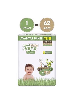 Baby Turco Doğadan Avantaj Paketi Pofuduk Bebek Bezi 6 Numara Xlarge 62 Adet
