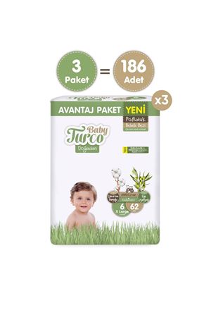 Baby Turco Doğadan Mega Avantaj Paketi Pofuduk Bebek Bezi 6 Numara Xlarge 186 Adet