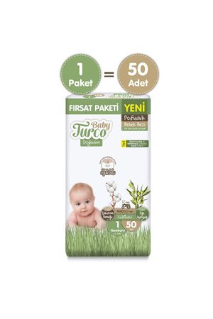 Baby Turco Doğadan Fırsat Paketi Pofuduk Bebek Bezi 1 Numara Newborn 50 Adet