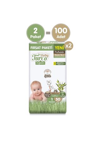 Baby Turco Doğadan Ekonomik Fırsat Paketi Pofuduk Bebek Bezi 1 Numara Newborn 100 Adet