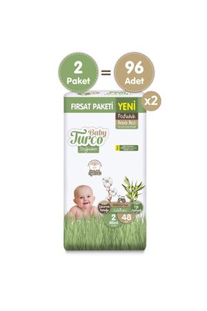 Baby Turco Doğadan Ekonomik Fırsat Paketi Pofuduk Bebek Bezi 2 Numara Mini 96 Adet