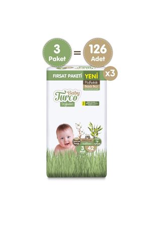 Baby Turco Doğadan Süper Fırsat Paketi Pofuduk Bebek Bezi 3 Numara Midi 126 Adet